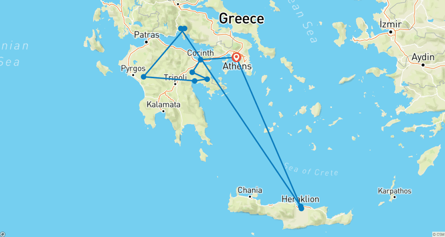 Mapa trasy: Greek Escape plus 2 nights in Crete