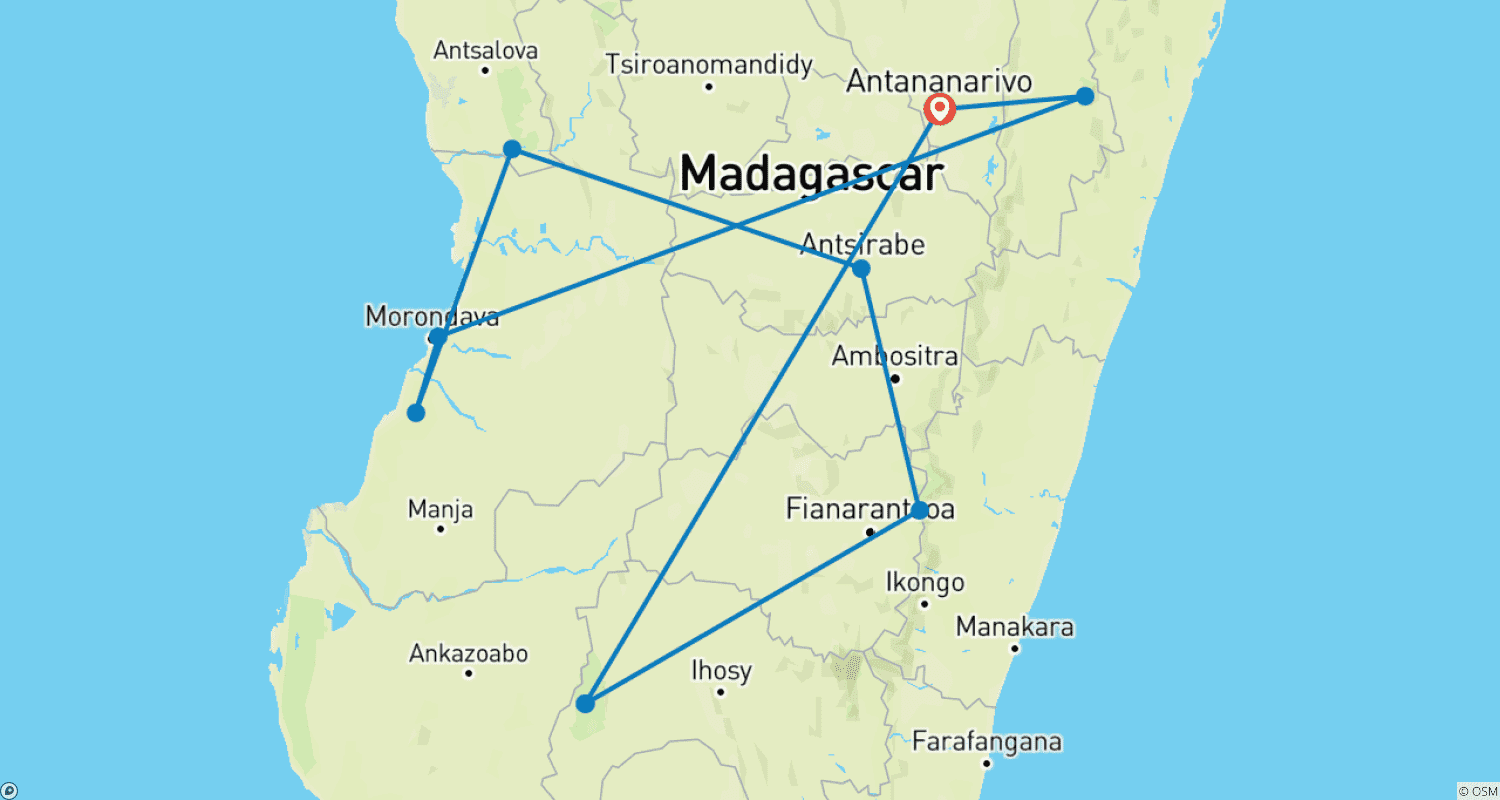 Mapa trasy: Najlepsze z Madagaskaru: przygoda 12 dni / 11 nocy (Comfort)