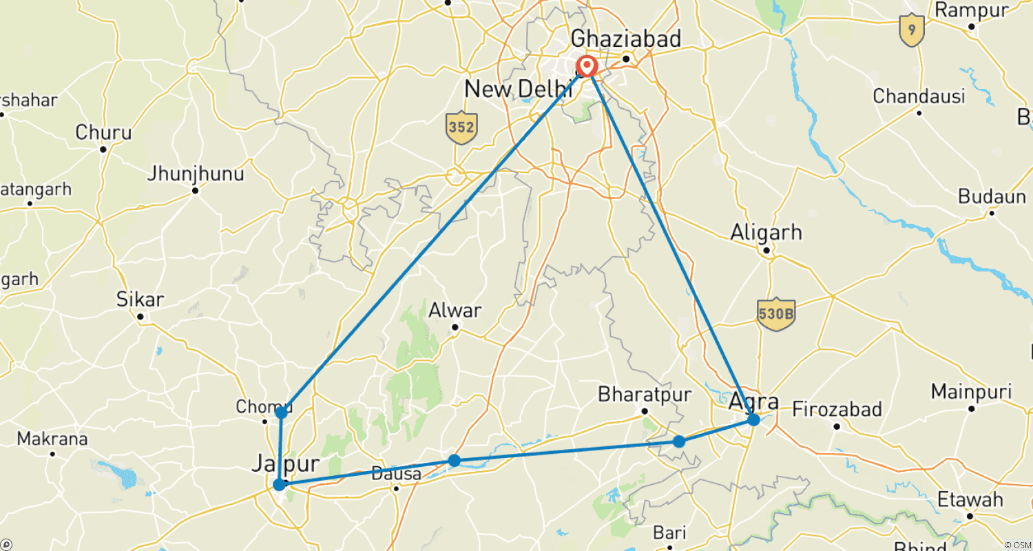 خريطة مسار India By Car & Driver with quality hotels - Golden Triangle and Samode