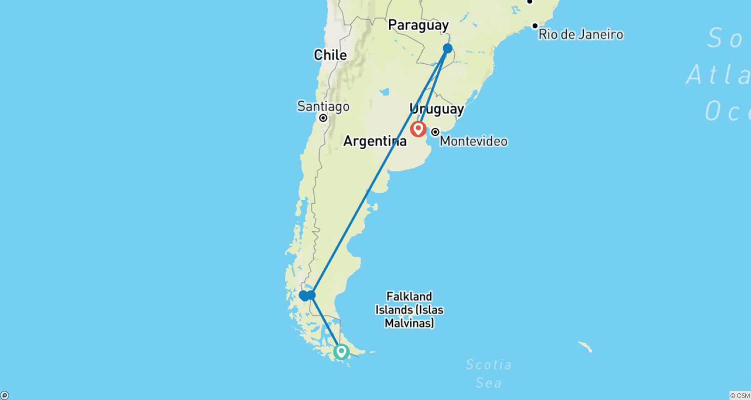 Mapa trasy: Argentyna - Ushuaia, Calafate, Iguazú i Buenos Aires - 14 dni