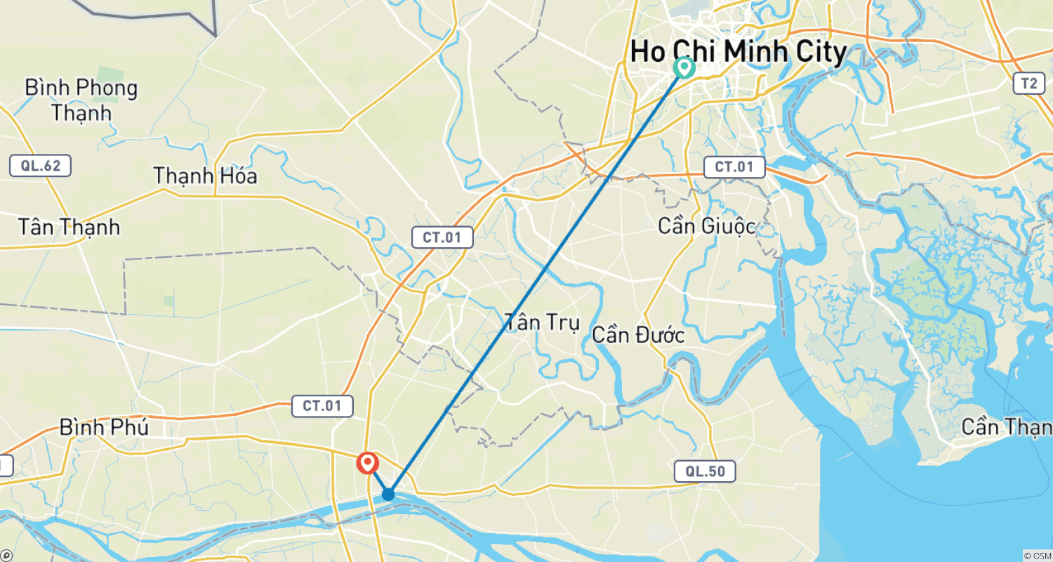 Mekong Delta Tour Full Day with Lunchのルートマップ