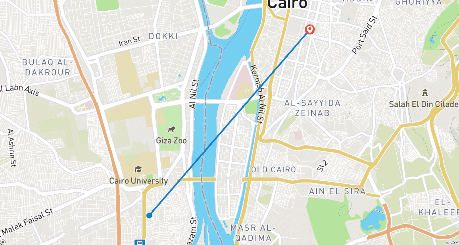 Mapa do percurso de Excursão às Pirâmides de Gizé, Esfinge, Mênfis e Saqqara