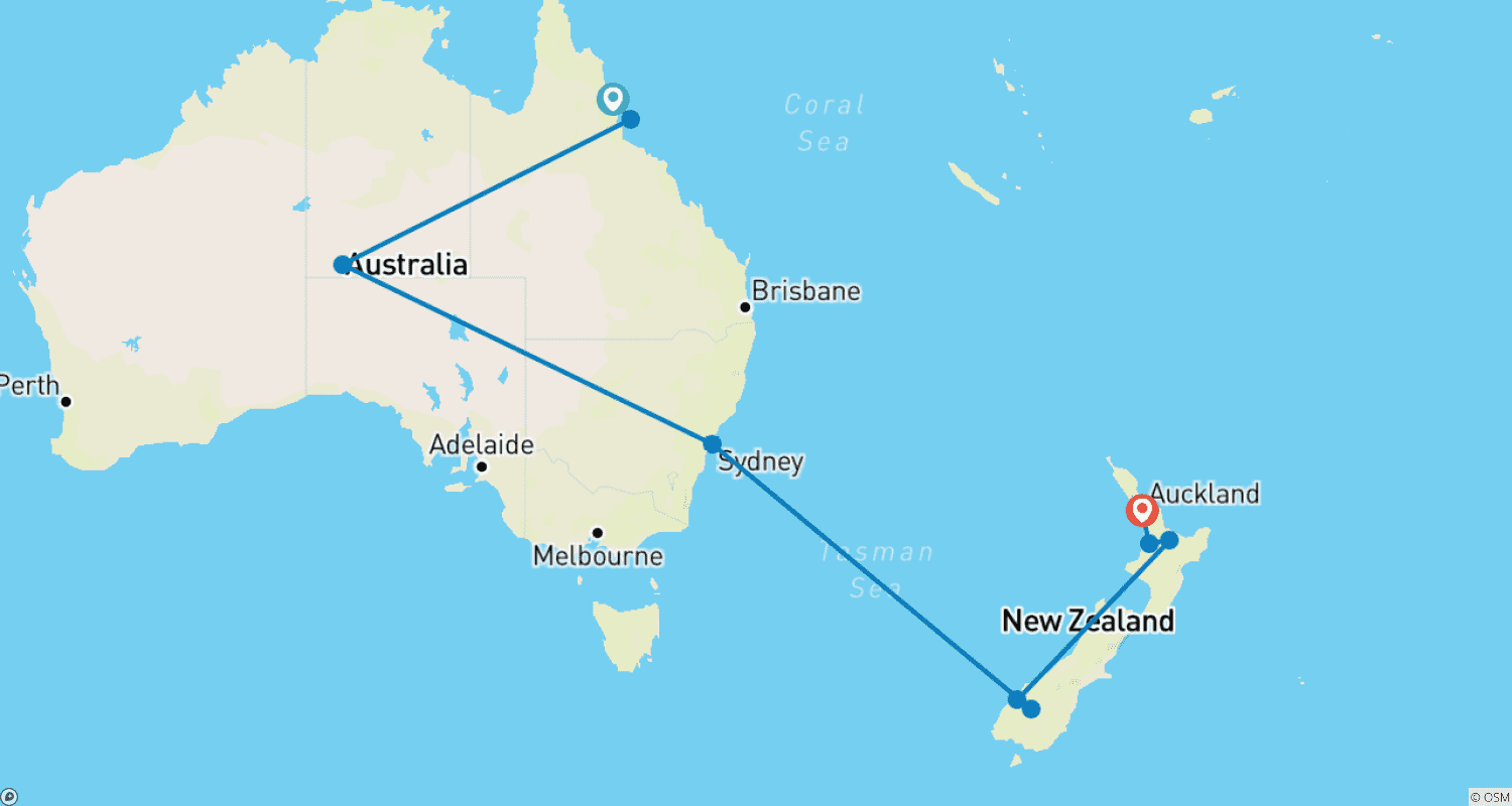 Mapa do percurso de Austrália e Nova Zelândia: O Melhor, de Forma Independente