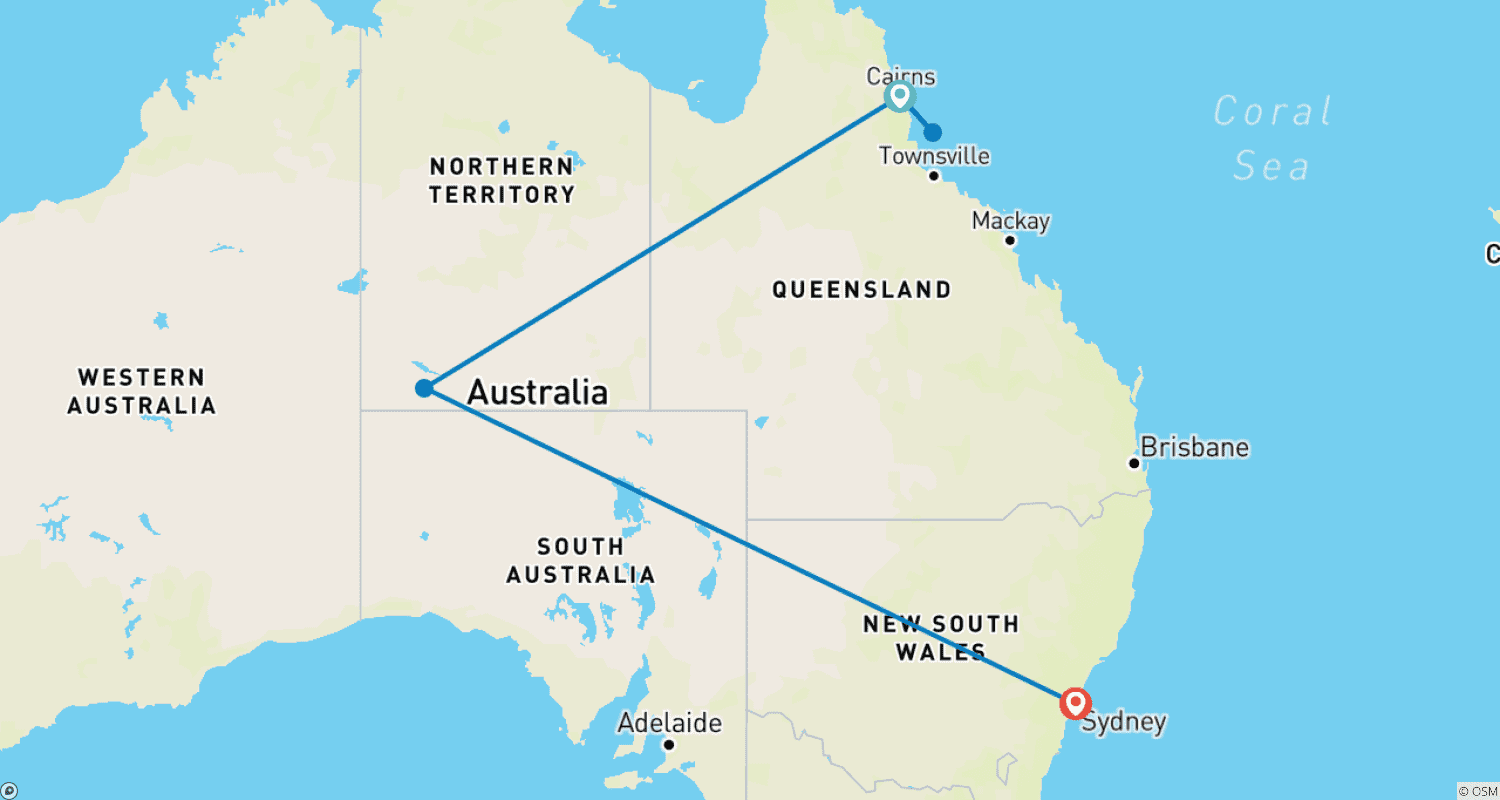 Mapa trasy: Independent Journey Down Under