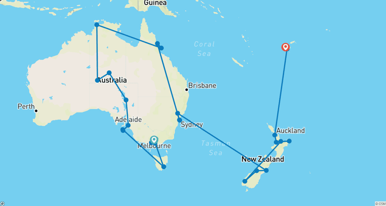 خريطة مسار Ultimate South Pacific with the Legendary Ghan Train & Fiji