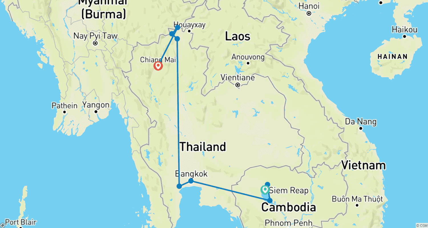 Independent Highlights of Cambodia & Thailandのルートマップ
