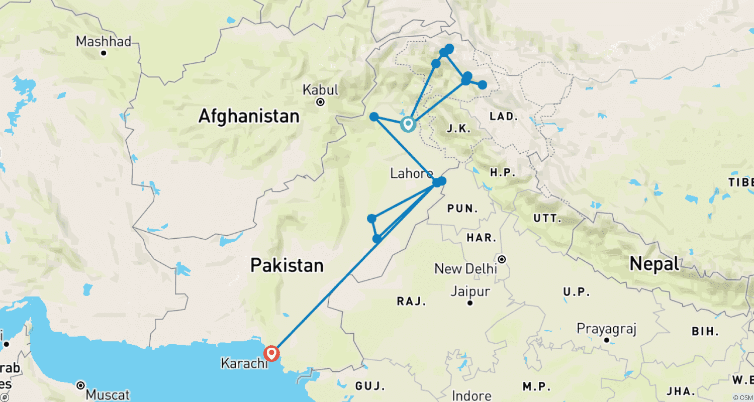 Mapa trasy: Kompletna wycieczka po całym Pakistanie