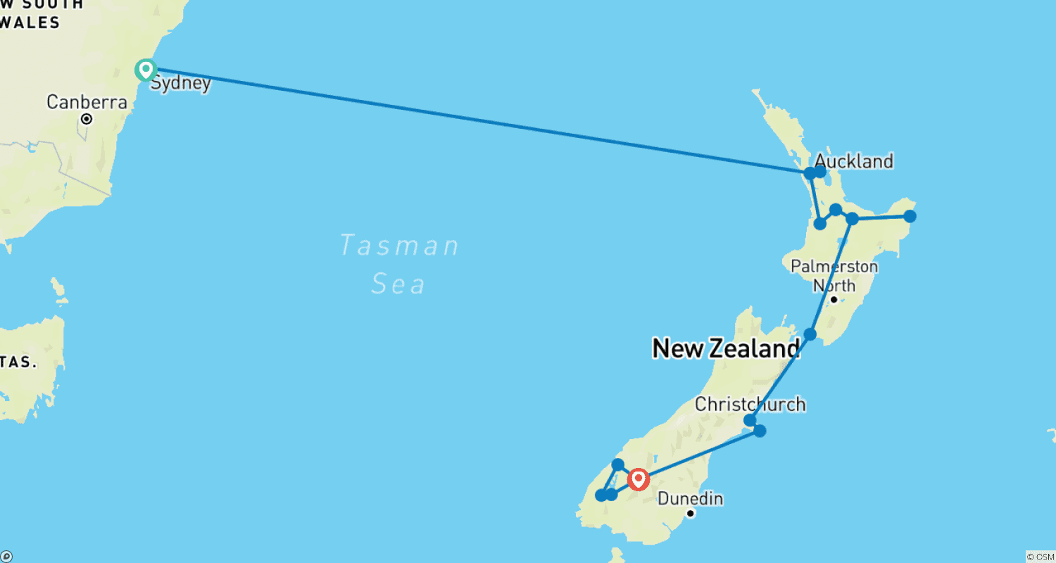 Mapa do percurso de Independent Naturally New Zealand with Sydney