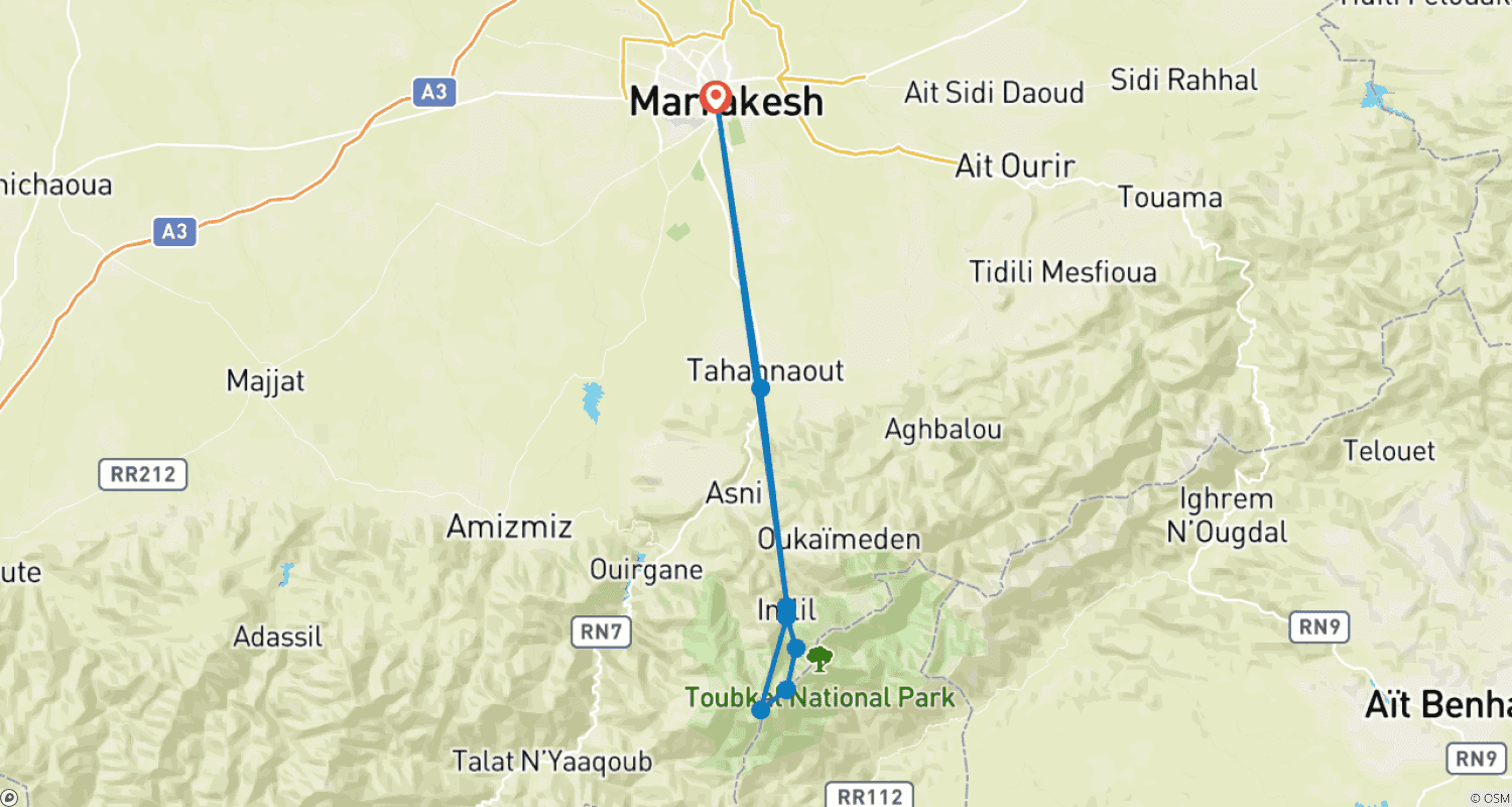 Mapa trasy: Mount Toubkal Zimowy Trekking