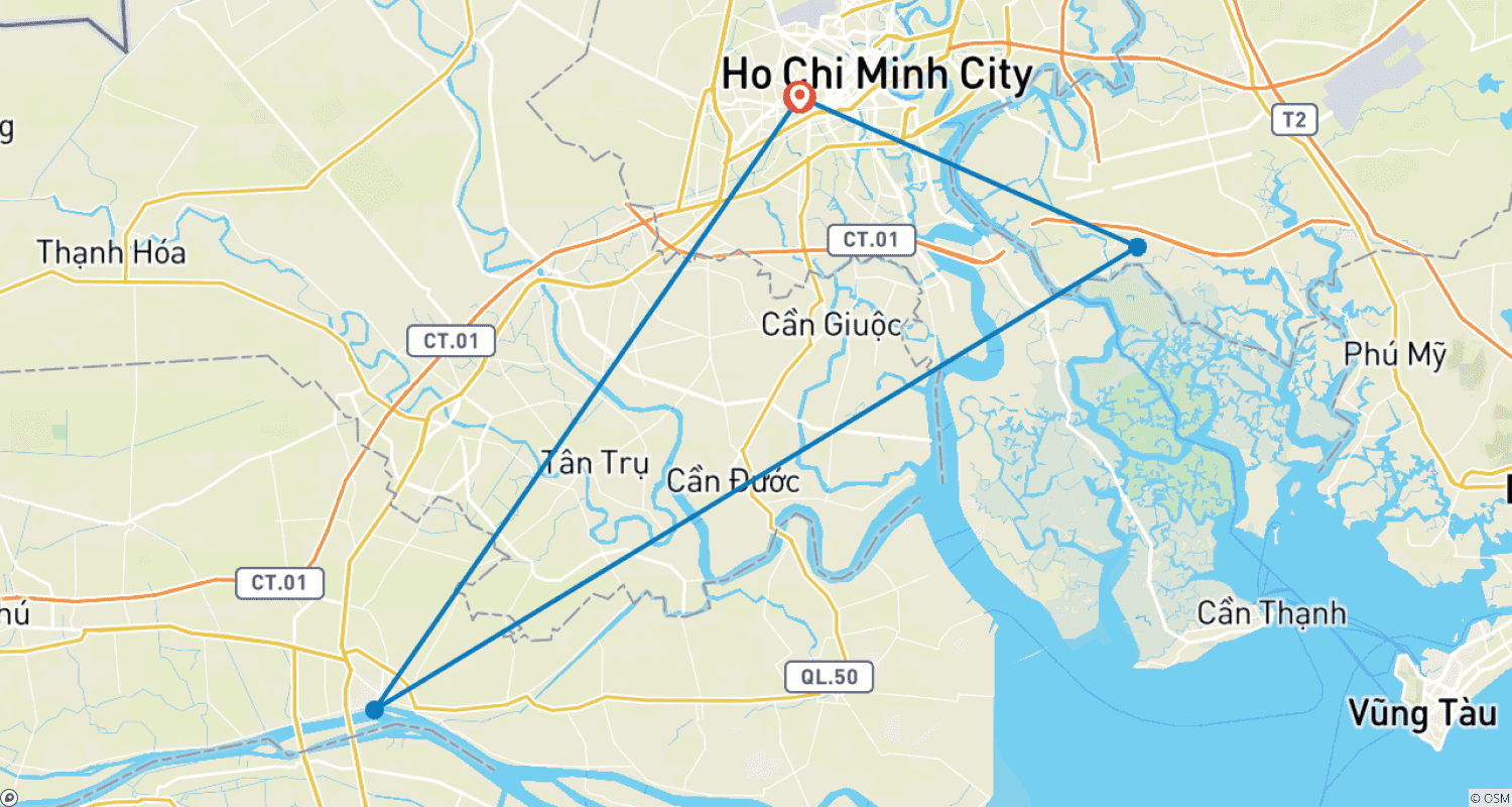 Mapa trasy: Całodniowa wycieczka: Tunele Cu Chi i Delta Mekongu