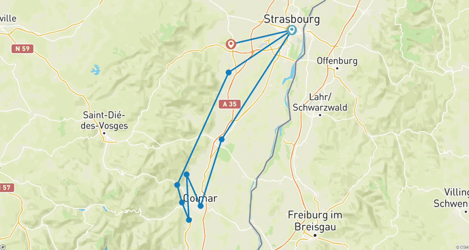Mapa trasy: Alzacja z Urokiem (6 dni)