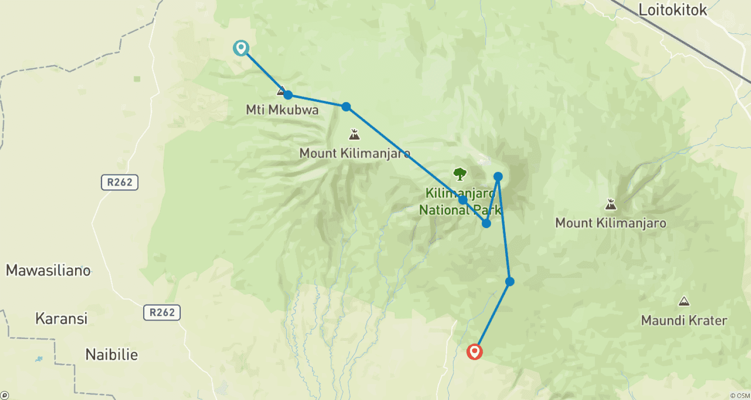 Mapa trasy: Sylwester na szczycie Góry Kilimandżaro (zakwaterowanie i transport wliczone w cenę)