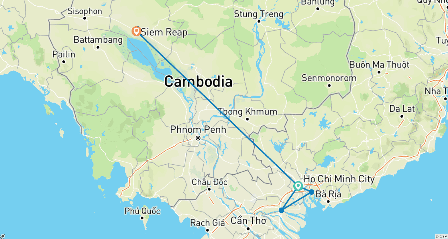 Vietnam and Cambodia Package tour in 5 daysのルートマップ