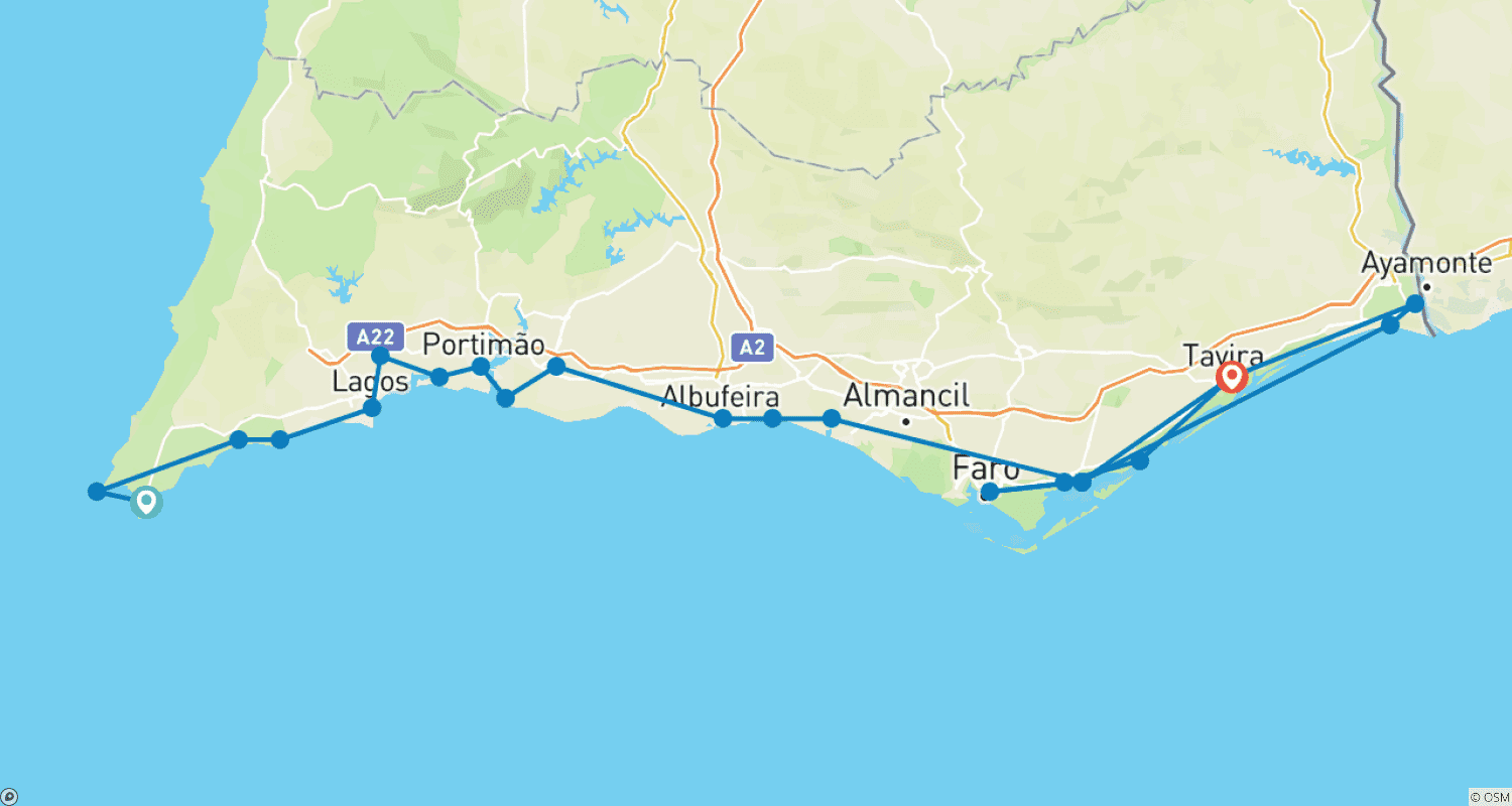 Mapa trasy: Algarve