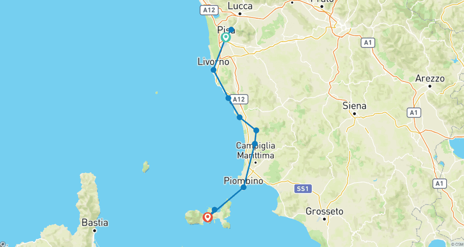 Mapa trasy: Wybrzeże Toskańskie