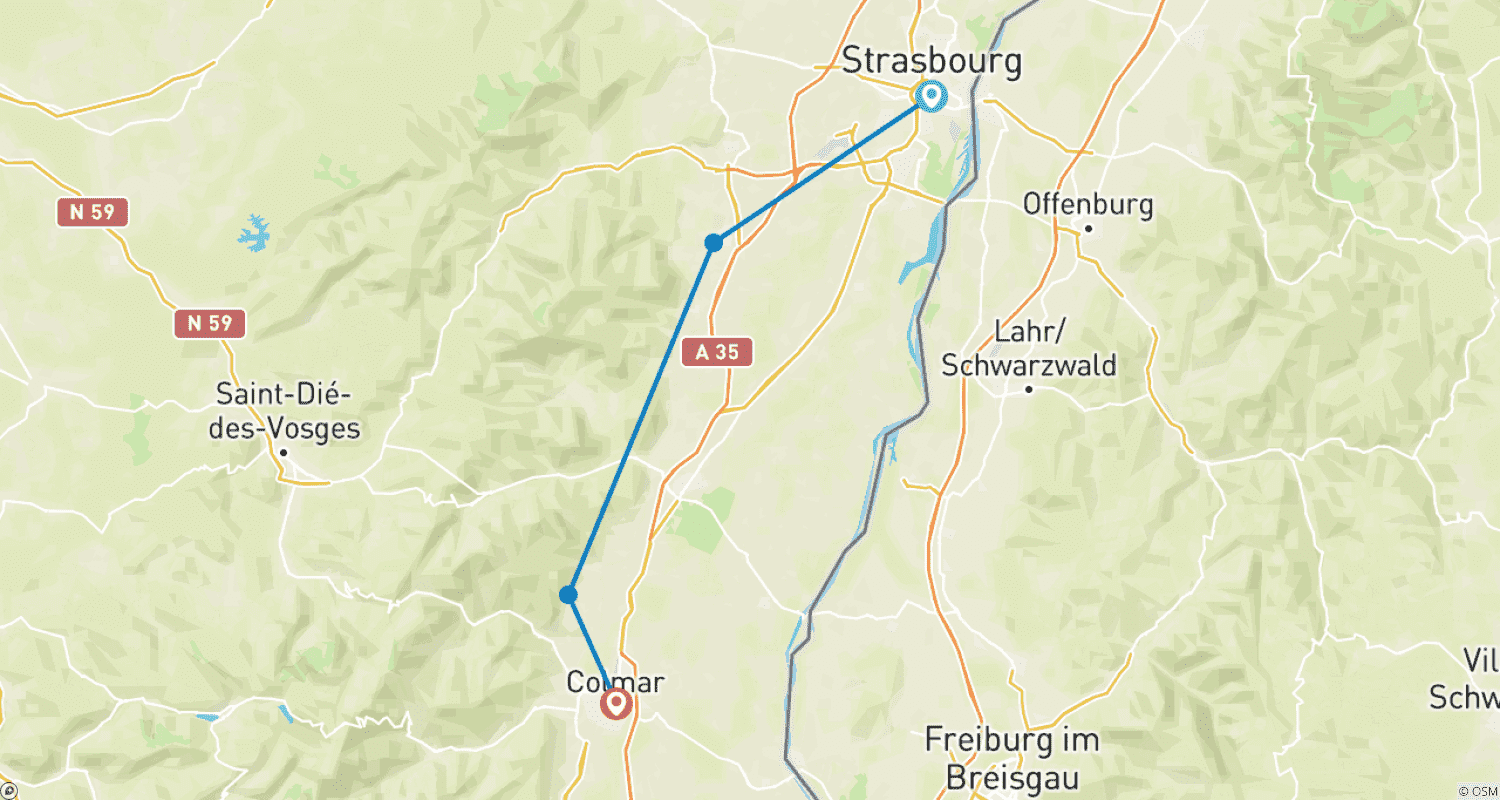 Mapa trasy: Alzacki Szlak Winny (5 dni)