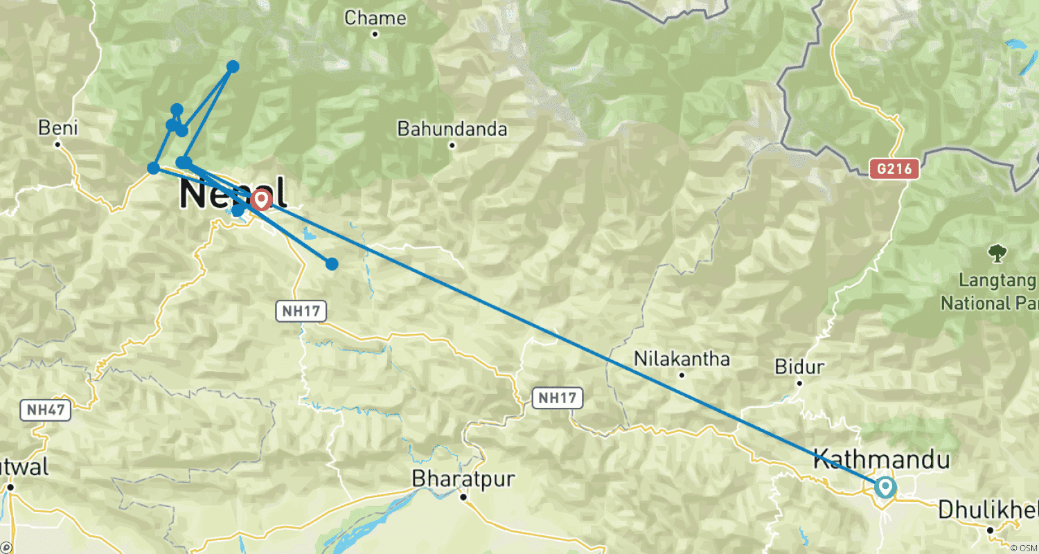 Mapa trasy: 7-dniowy Trek Mardi Himal