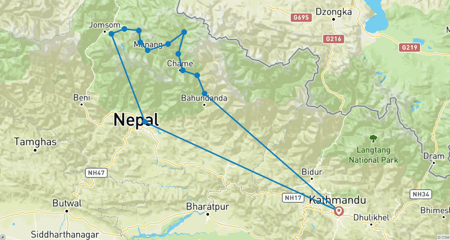Mapa trasy: Nar Phu Valley Trek