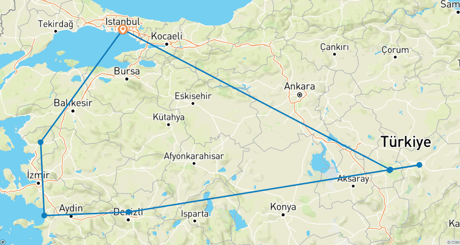 Mapa trasy: Premium Turkey (9 destinations)