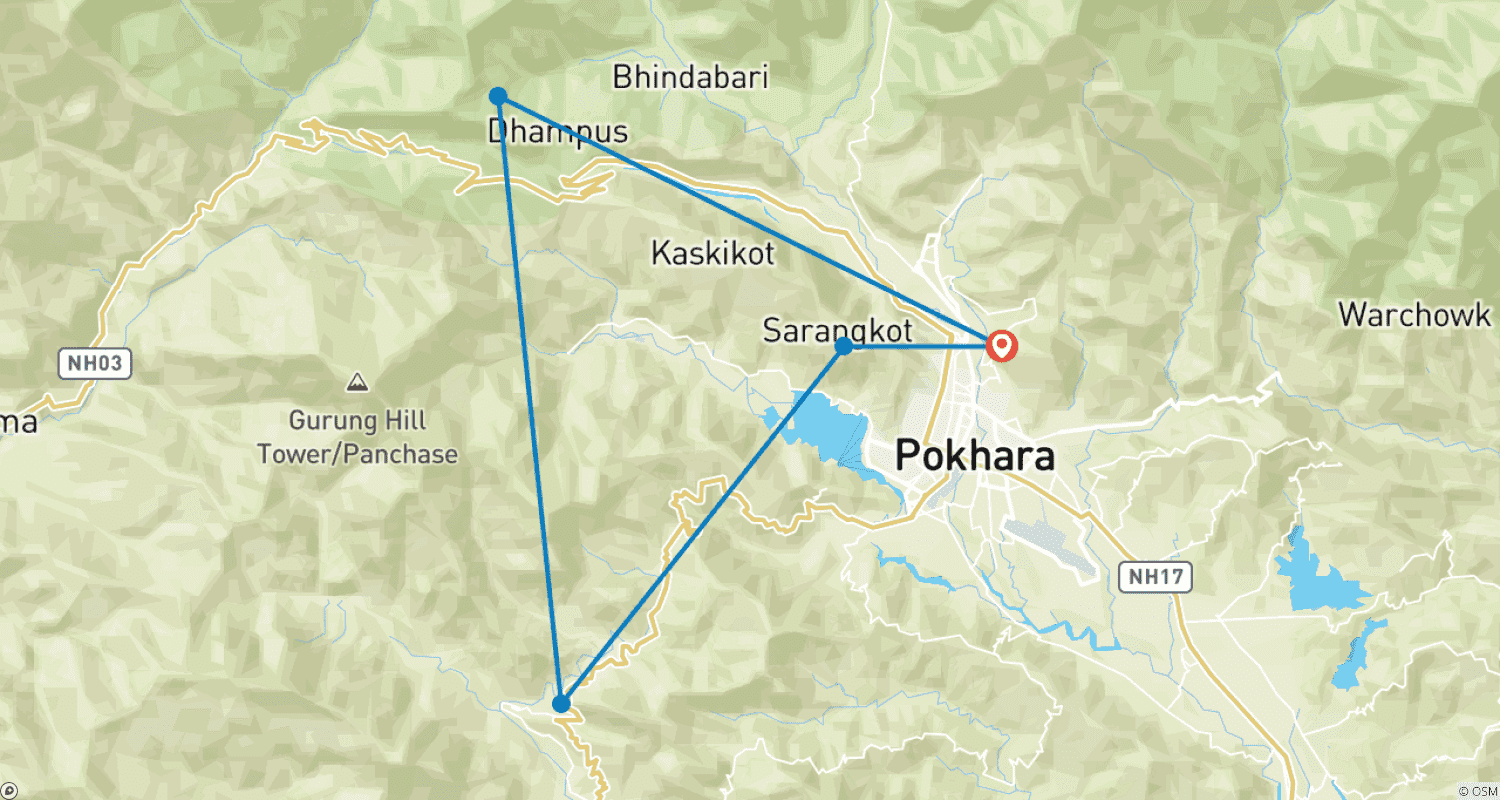 Mapa trasy: Trekking do wioski Dhampus