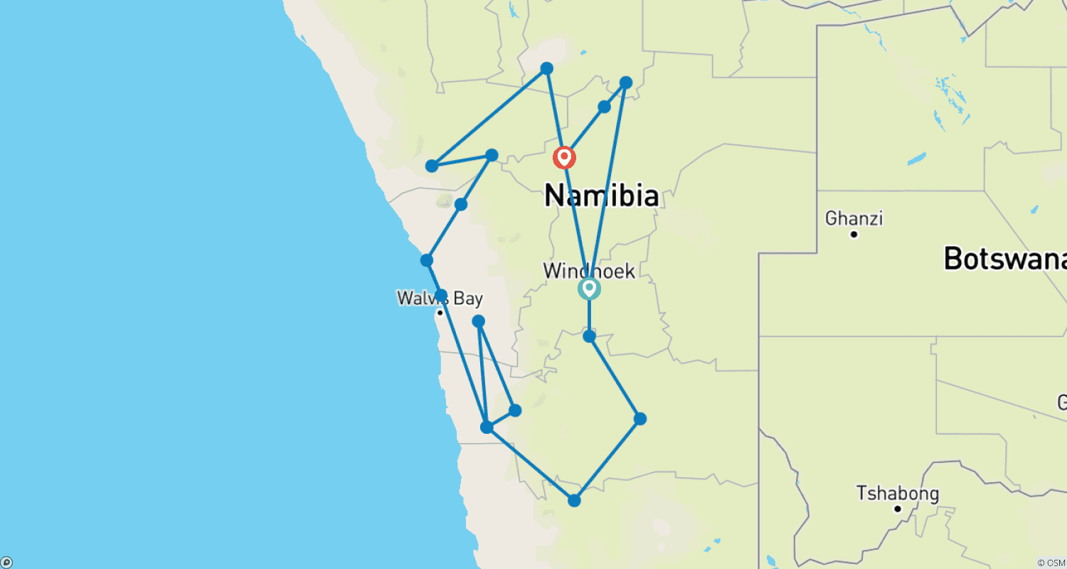 周遊 - Namibia (航空券込み)のルートマップ