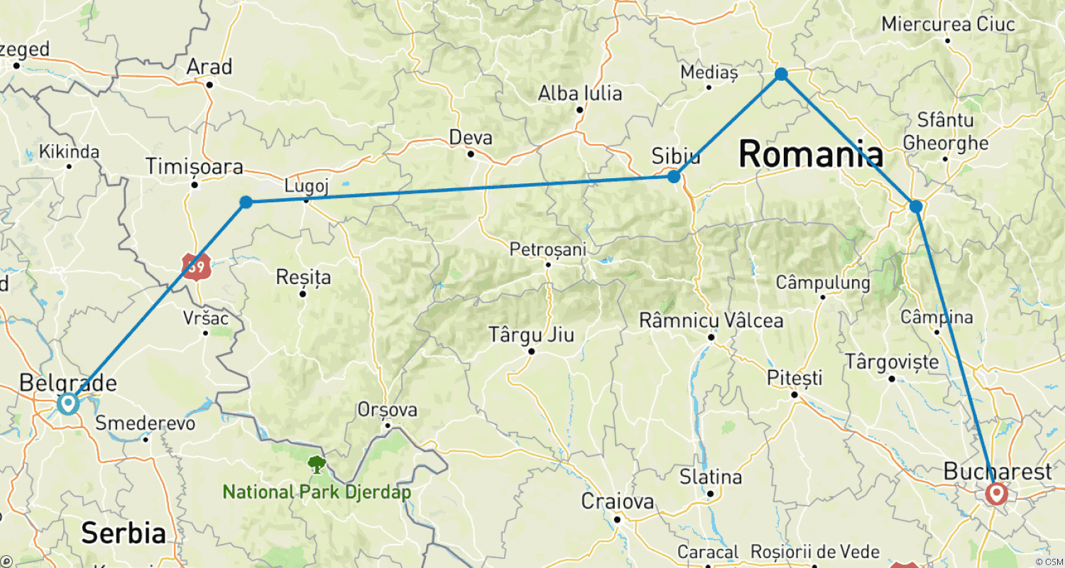 Mapa trasy: Premium Belgrad do Bukaresztu (w tym Zarnesti)