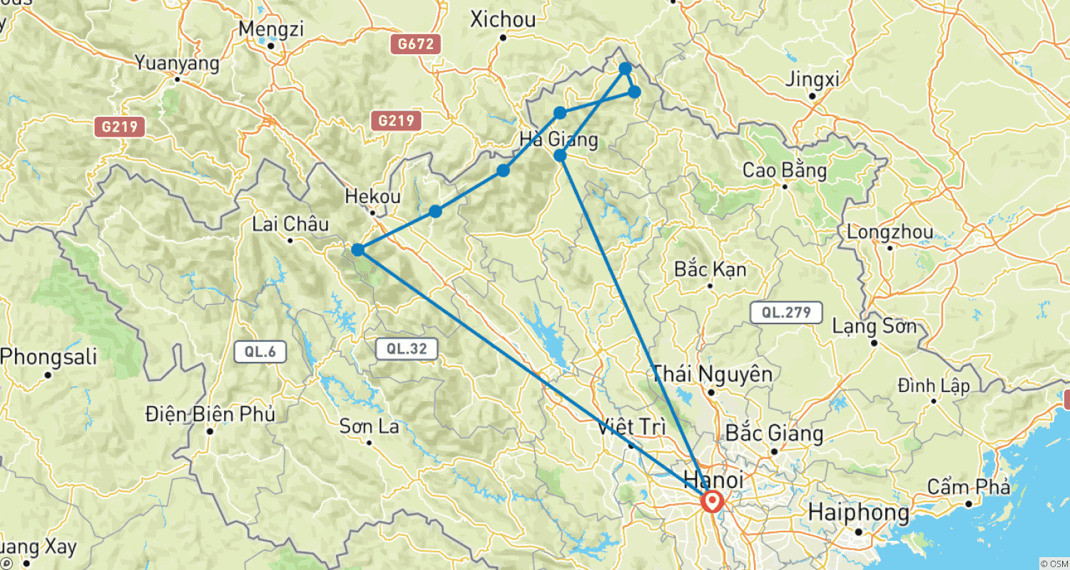 Mapa do percurso de Excursão Ha Giang Sapa 8 Dias 7 Noites
