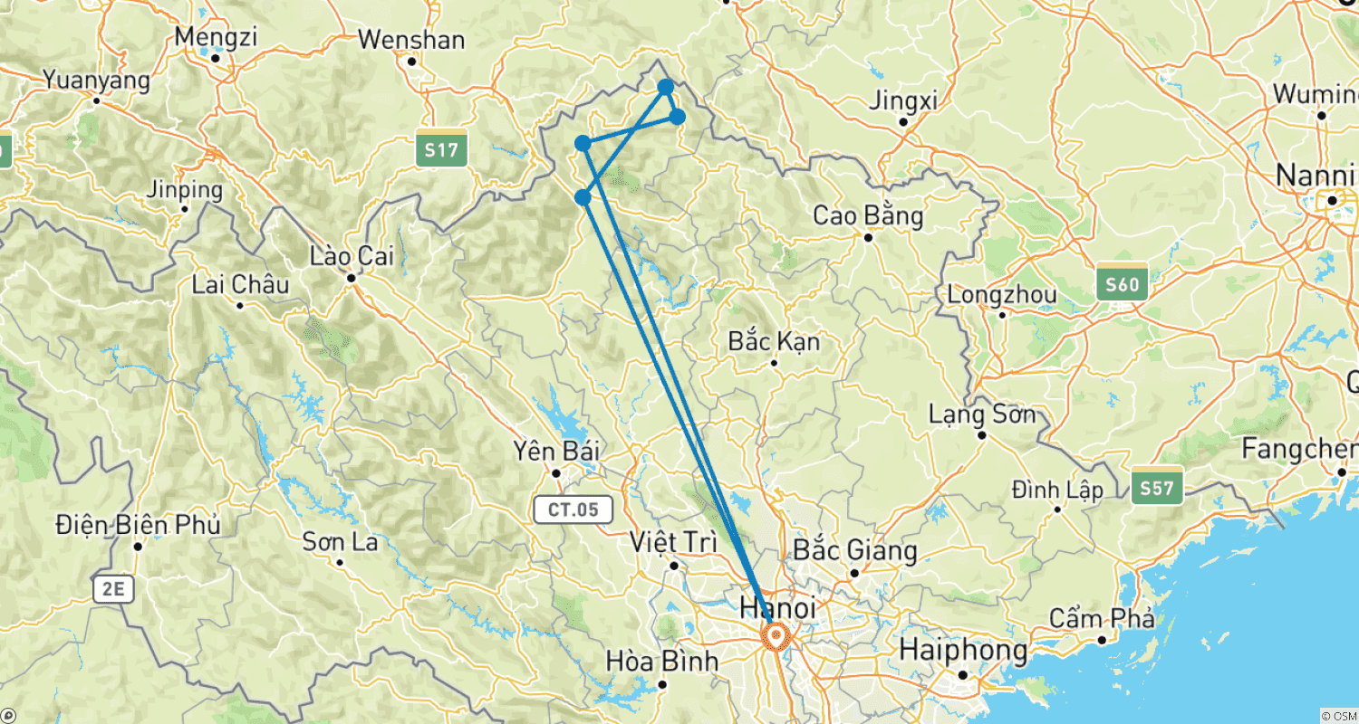 Mapa do percurso de Trekking em Ha Giang 5 dias 4 noites