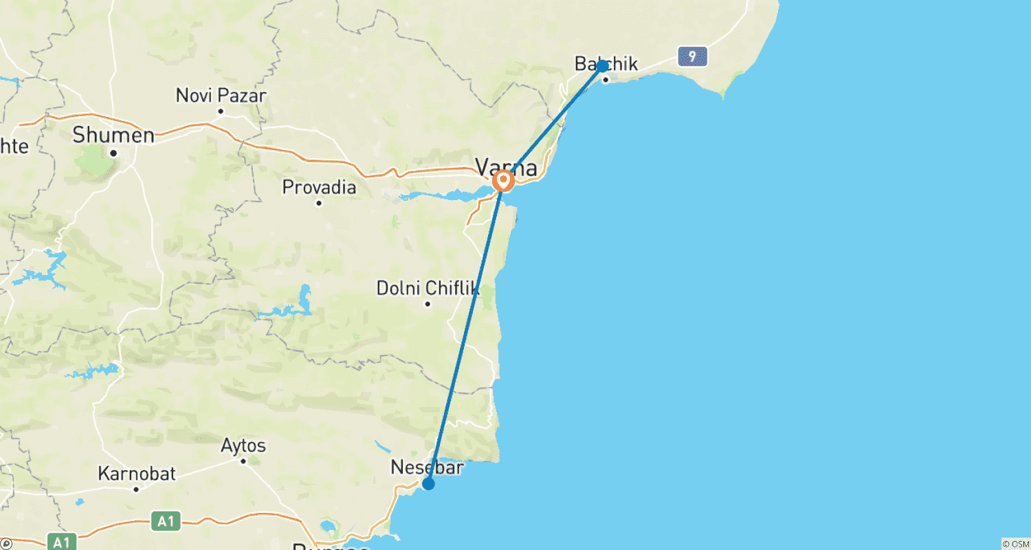 Mapa do percurso de Varna, a Joia do Mar Negro, Escapada Urbana - Tour Privado
