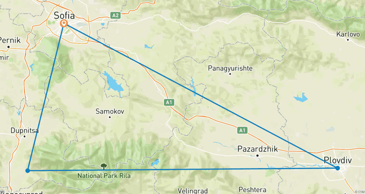 Mapa trasy: Ucieczka do Sofii na 3 dni, Prywatna wycieczka