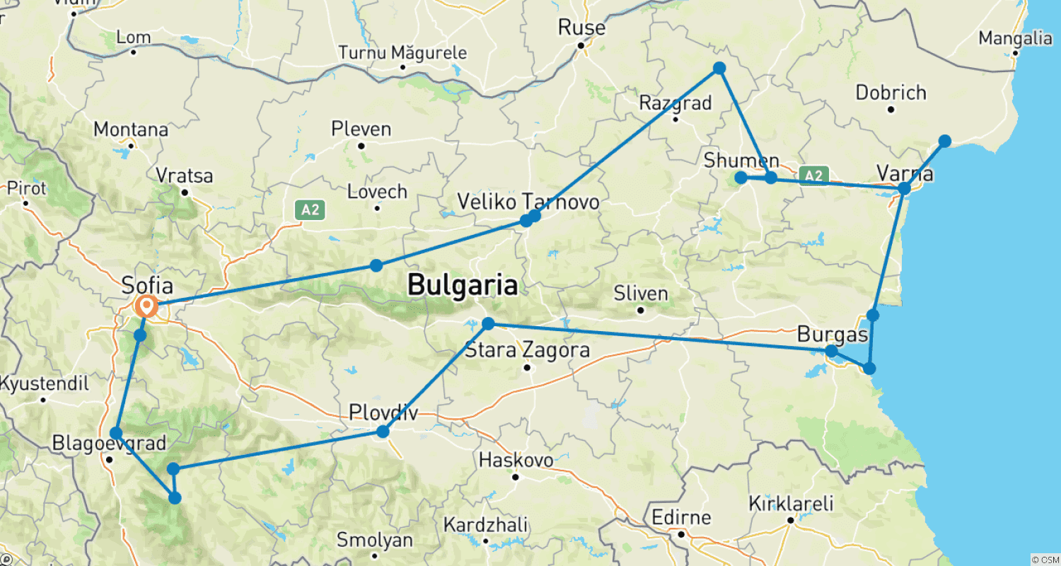 Mapa do percurso de Descubra a Bulgária: O Melhor, em Viagem de Carro