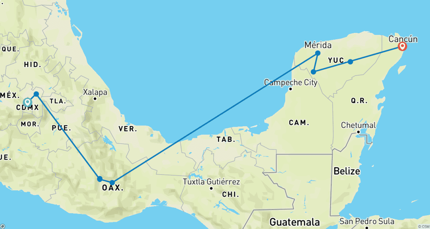 Viva Mexico Tour - 12日間のルートマップ