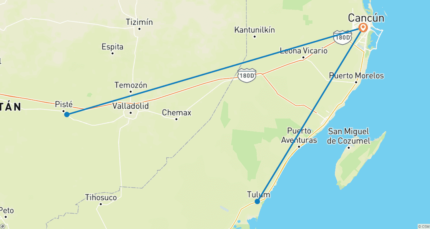Mapa trasy: Odkryj Riwierę Majów - 5 dni