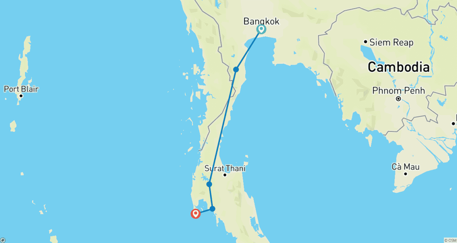 Mapa trasy: Off The Beaten Tracks of Southern Thailand In 14 Days - Private Tour
