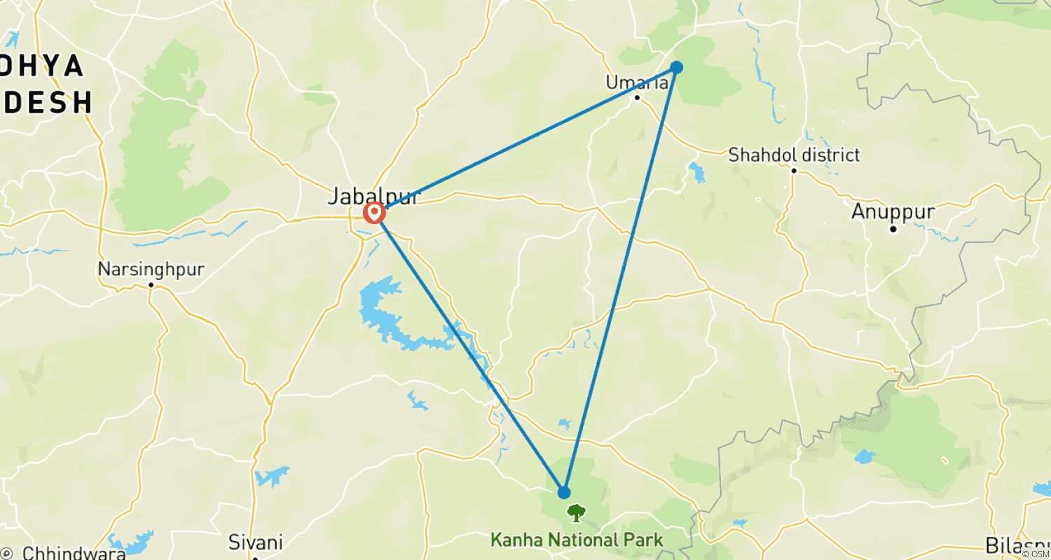 Mapa do percurso de Wildlife  Kanha & Bandhavgarh National Park Safari All inclusive