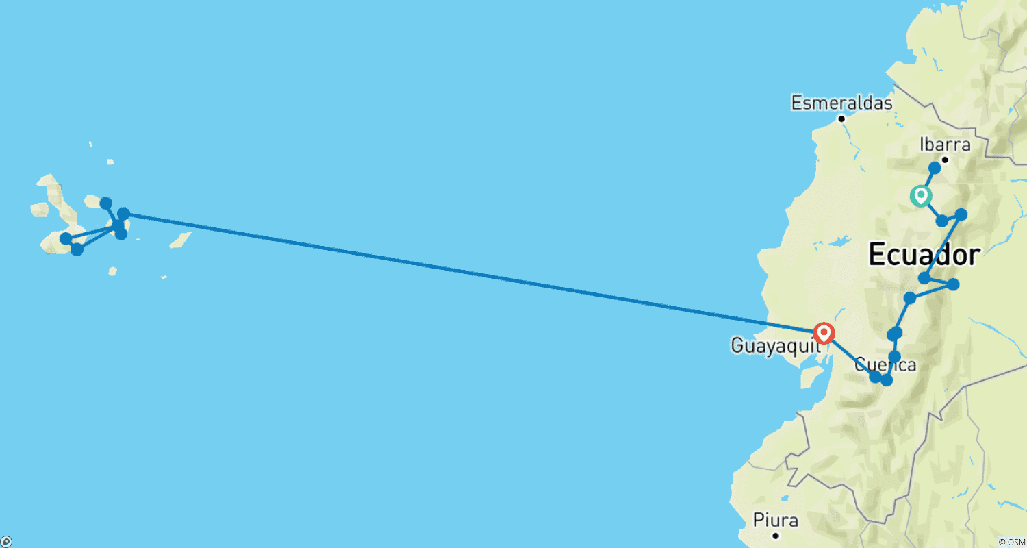 Mapa trasy: Ekwador i Wyspy Galapagos