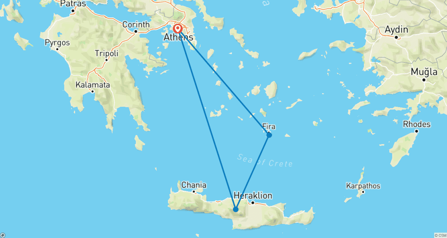 Mapa do percurso de Grécia: História, Paisagens Encantadoras e Praias de Areia Branca