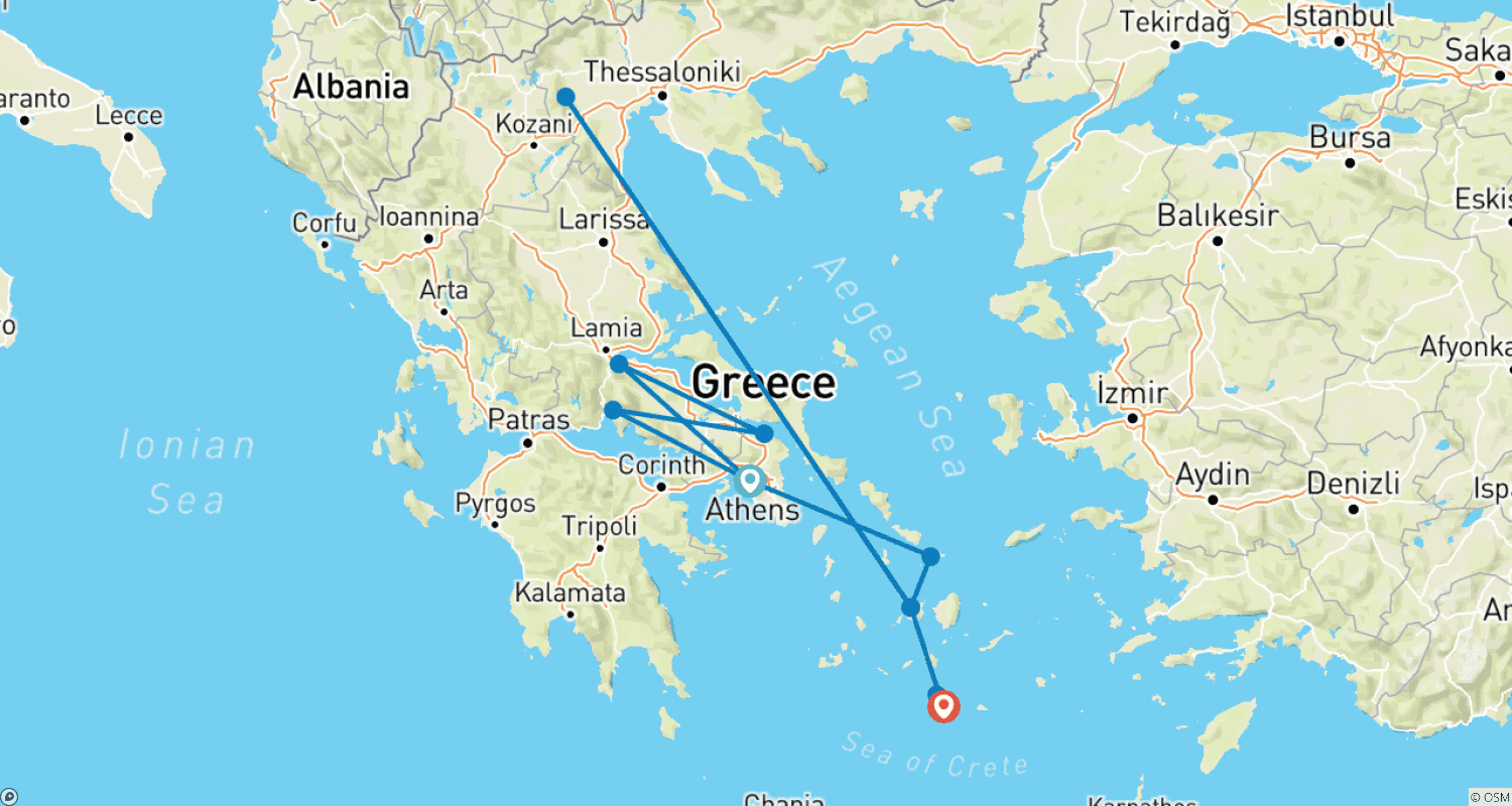 Mapa trasy: Najważniejsze atrakcje Grecji