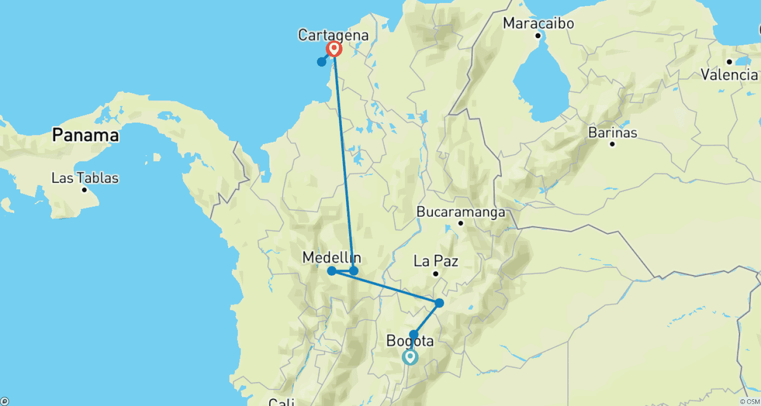 خريطة مسار Tailor-Made 10 Days Best Golden Colombia Guided Tour, Daily Depart (Private)