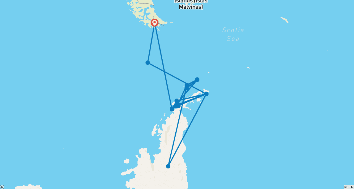 Mapa trasy: Antarktyda – Półwysep i Szetlandy Południowe