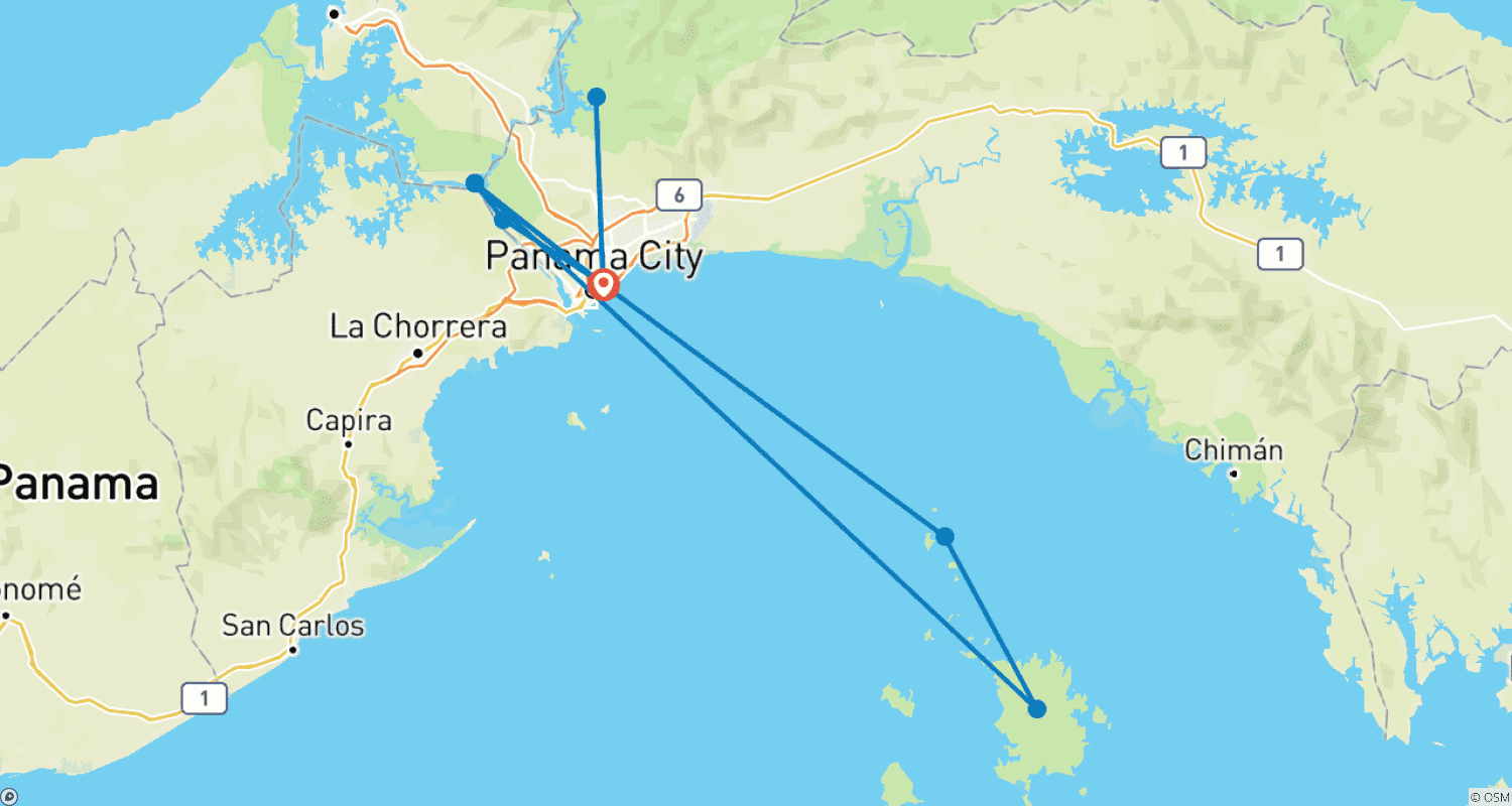 Mapa do percurso de Melhor Tour Personalizado de 7 Dias no Panamá, Partida Diária e Guia Privado