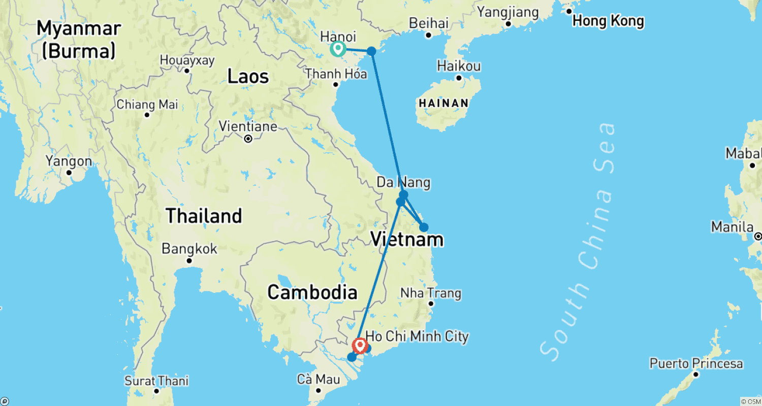 خريطة مسار 9 Days Classic Vietnam Small Group Tour