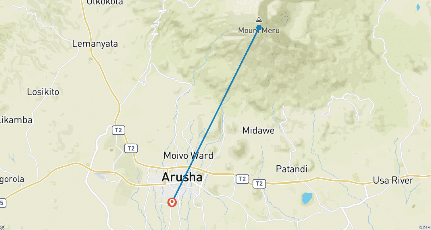 Mapa do percurso de Trekking de 4 Dias no Monte Meru