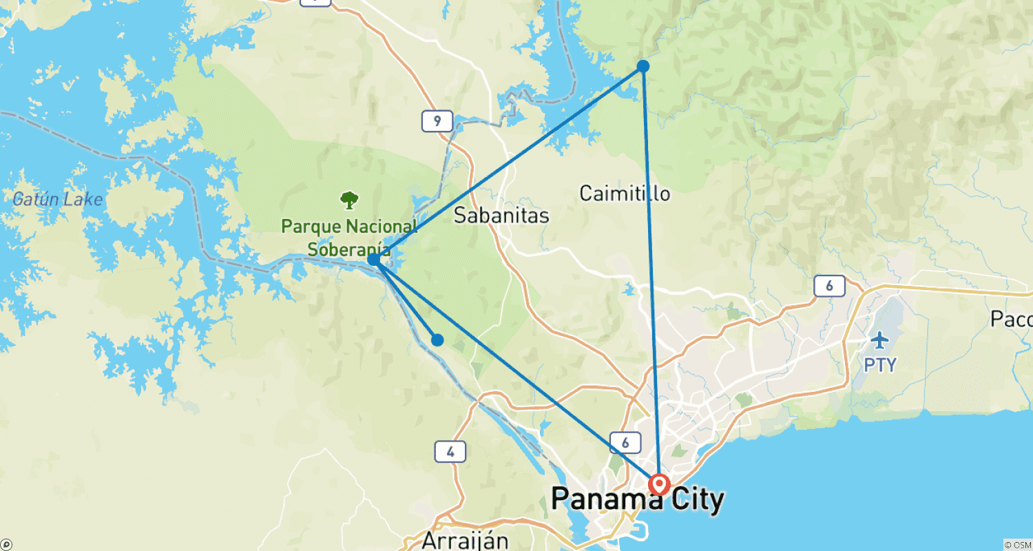 خريطة مسار Tailor-Made Private 6 Days Adventure to Panama Canal & Rainforest, Daily Start