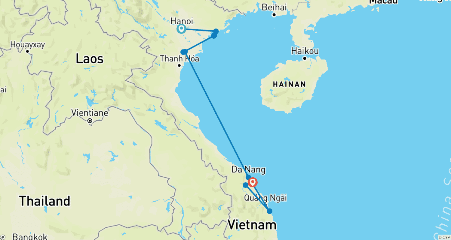 Mapa trasy: Impressive Vietnam Tour 9 Days