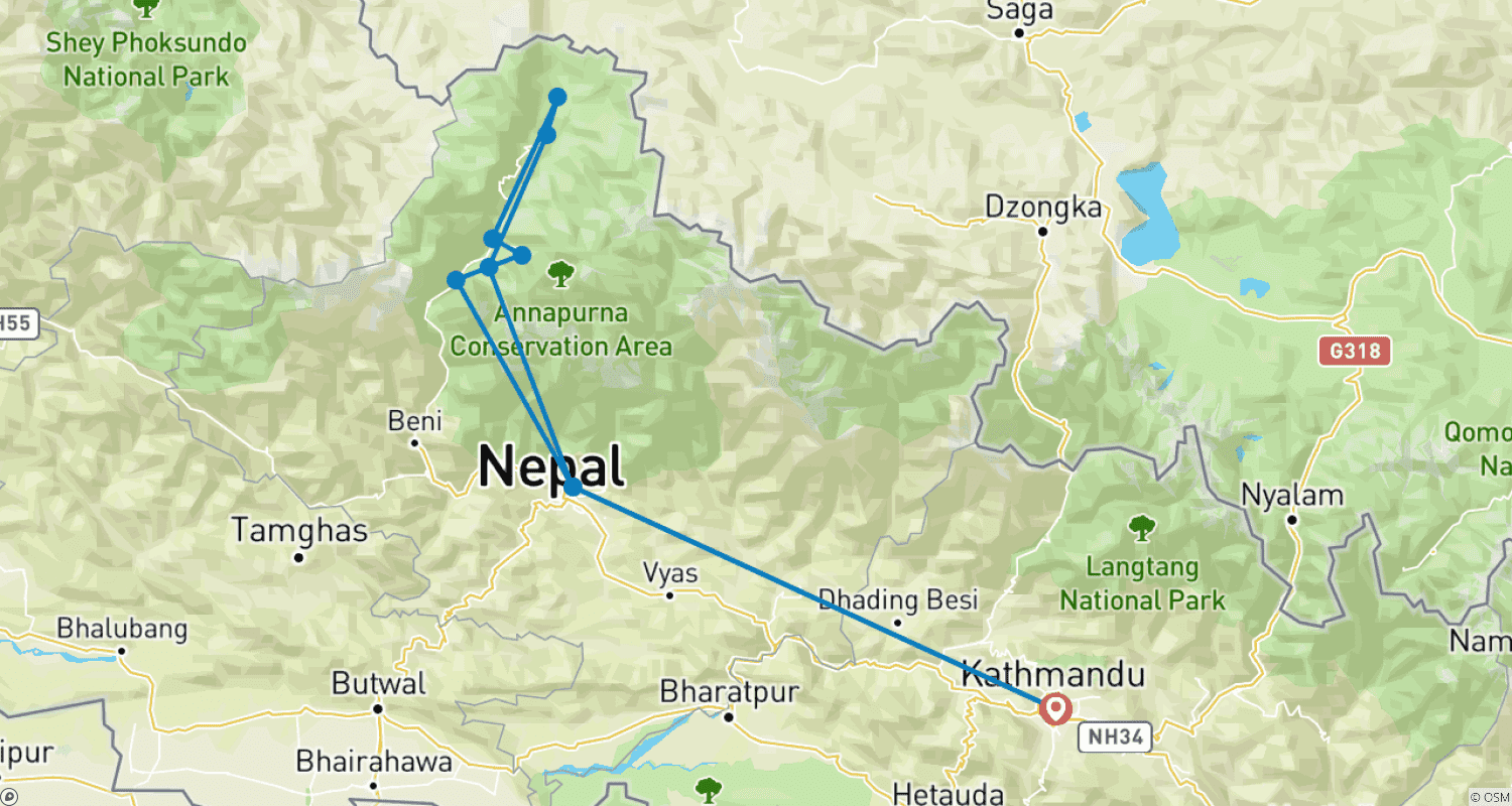 Upper Mustang 撮影ツアー 12日間 2026/2027年のルートマップ