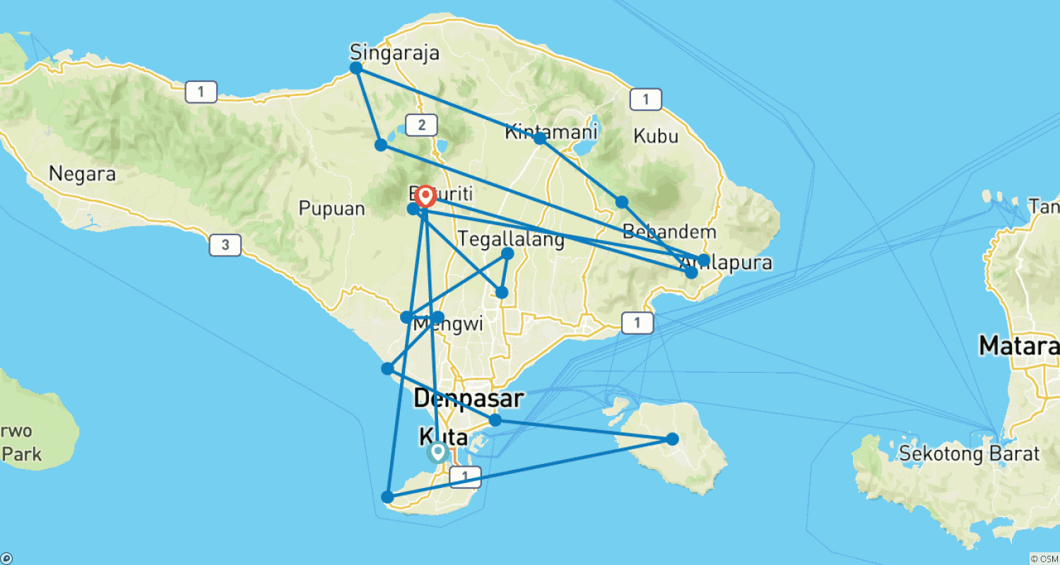 Mapa trasy: Niesamowite Doświadczenie na Bali: Prywatna Wycieczka