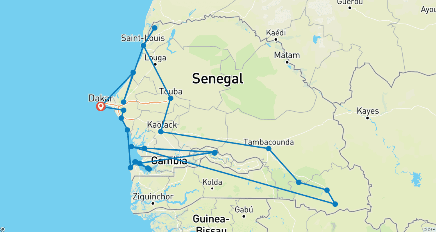 Mapa trasy: SeneGambia Adventure Safari (komfort) 17 dni 16 nocy