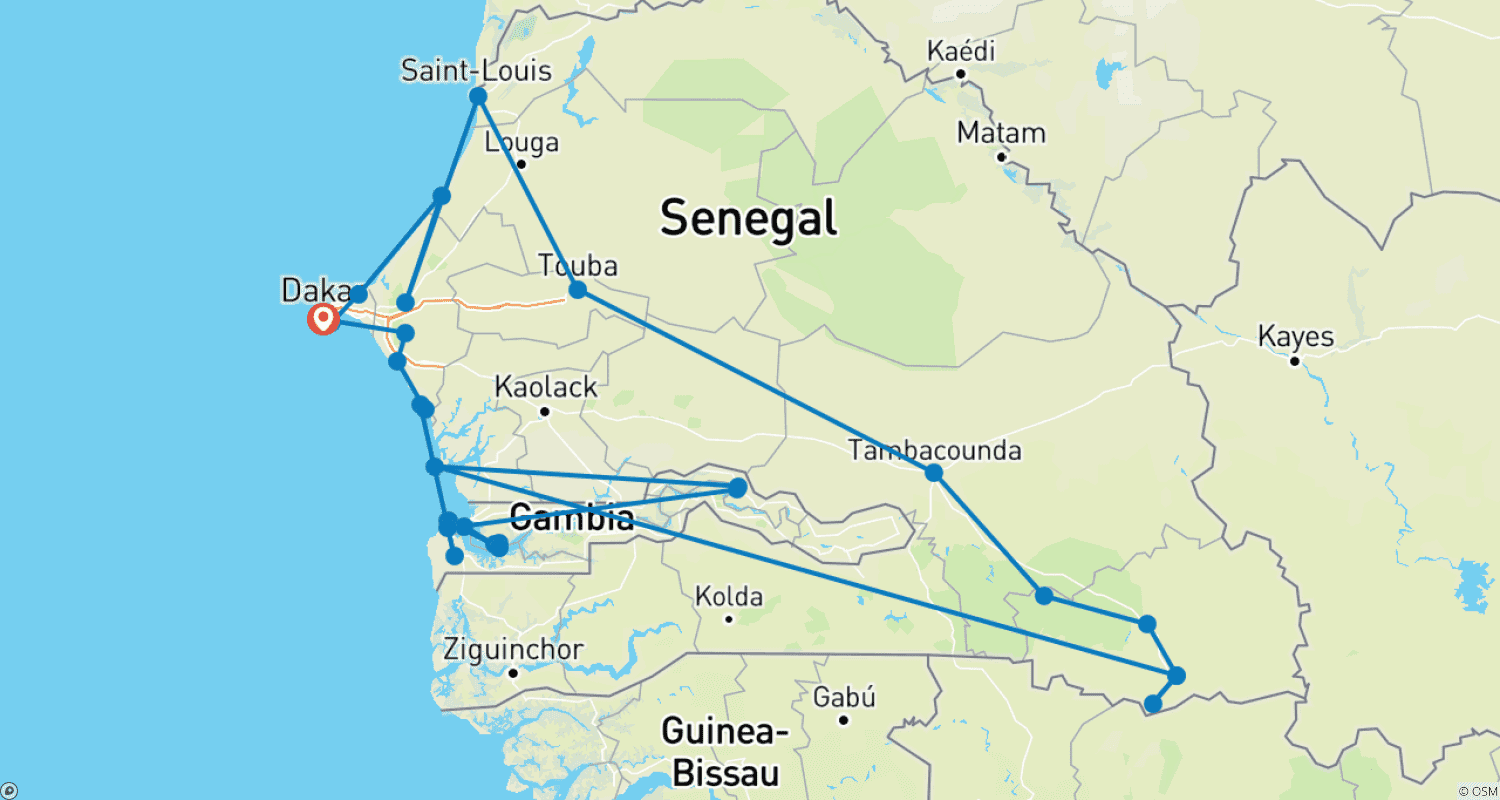 Mapa trasy: SeneGambia Adventure Safari (komfort) 17 dni 16 nocy