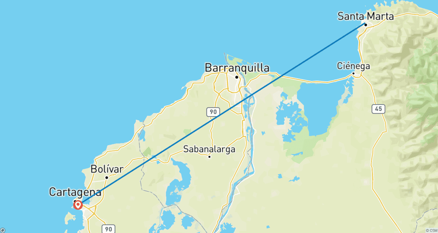 Mapa trasy: 7 dni Kolumbia – Najlepsze z karaibskiego wybrzeża – Backpack